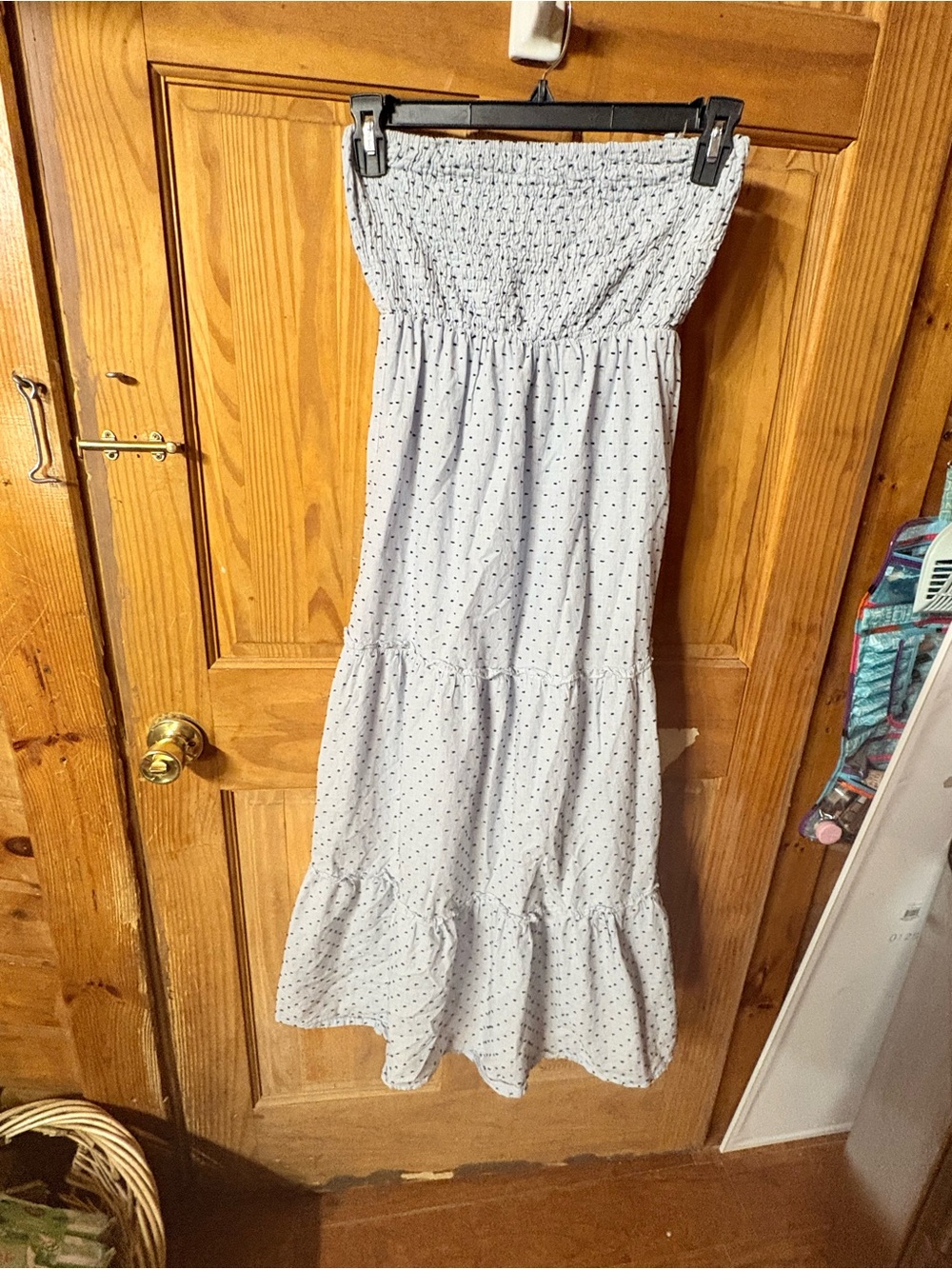 Striped Dot Strapless Maxi Dress in Light Gray